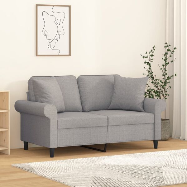 vidaXL Dvivietė sofa su pagalvėmis, &scaron;viesiai pilka, 120cm, audinys
