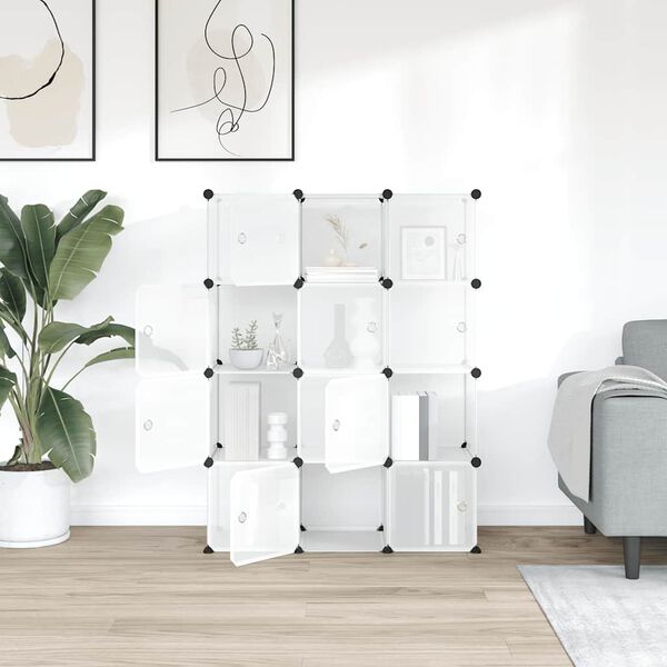 vidaXL Daiktadėžė su kubeliais ir durelėmis, 12 kubelių, permatomas PP