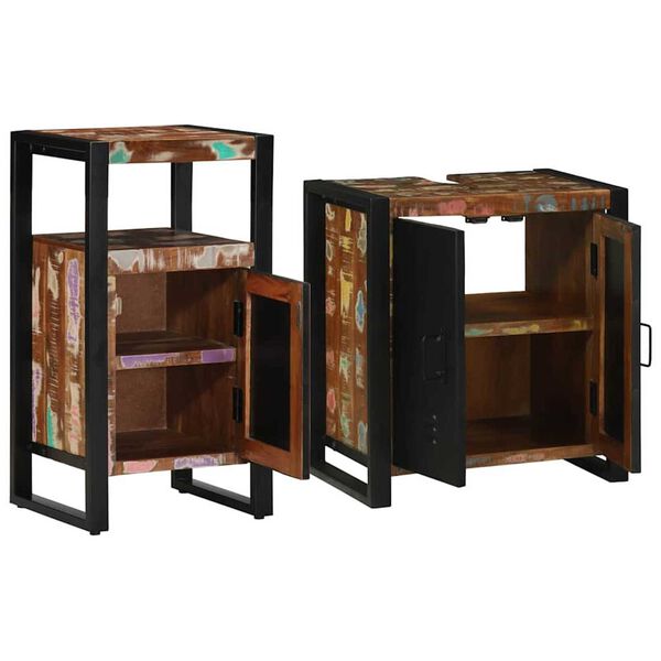 vidaXL Vonios baldų rinkinys 2 pcs Ruda Kietas atkurtas medis