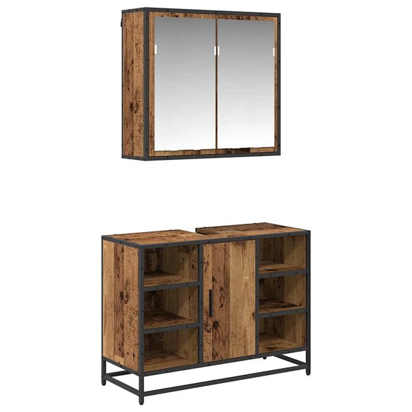 vidaXL Vonios baldų rinkinys 2 pcs Senovinis medis Apdirbta mediena