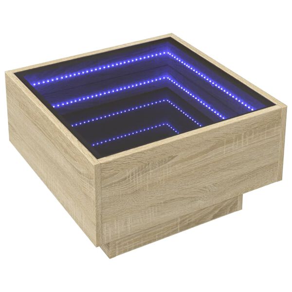 vidaXL Kavos staliukas su LED, ąžuolo, 50x50x30cm, apdirbta mediena
