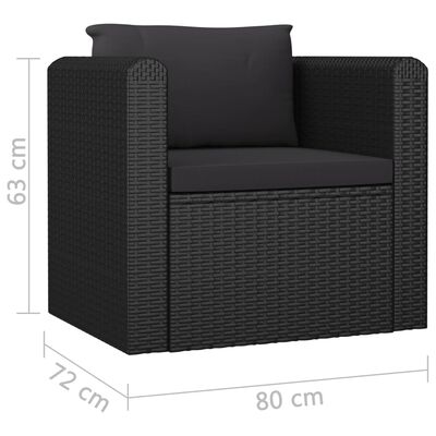 vidaXL Vienvietė sofa su pagalvėlėmis, juodos spalvos, poliratanas