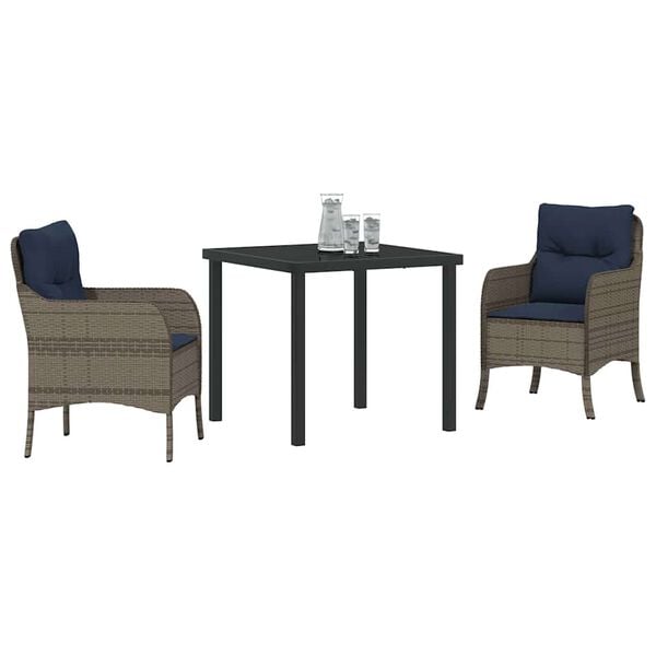 vidaXL Sodo valgomojo komplektas su pagalve 3 pcs Pilka poliratanas