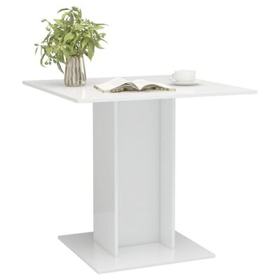 vidaXL Valgomojo stalas, baltos sp., 80x80x75cm, MDP, labai blizgus