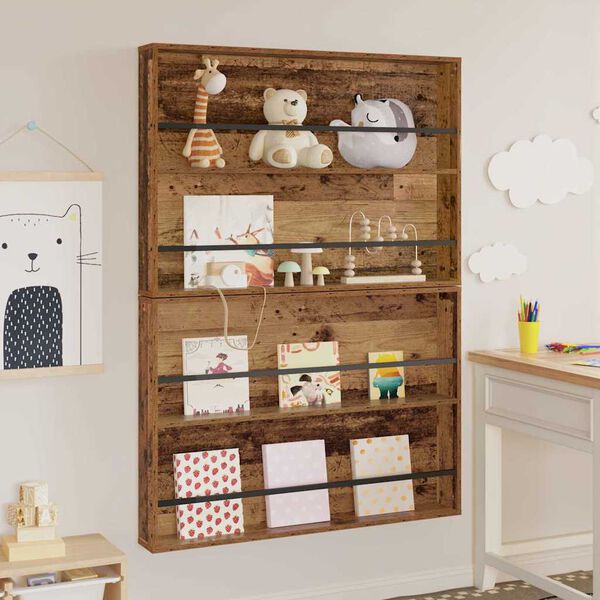 vidaXL Žurnalų stovas su lentyna 2 pcs Senas medis 100 x 12 x 70 cm