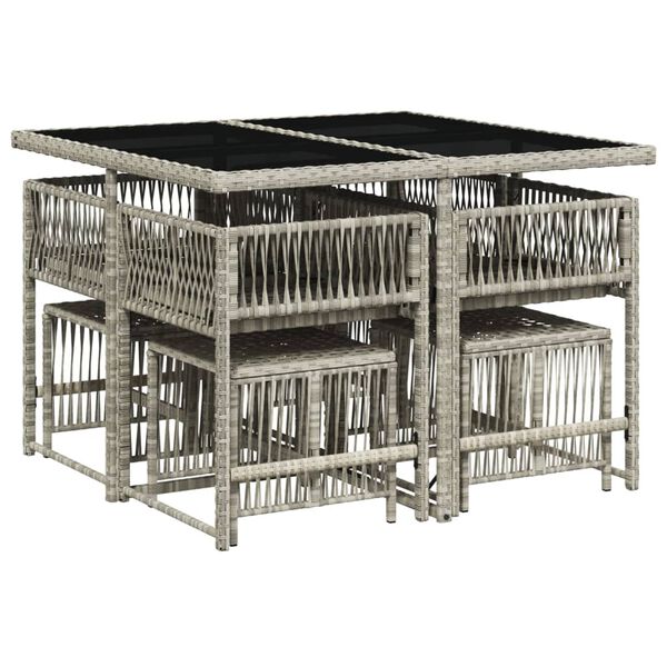 vidaXL Sodo komplektas su pagalvėlėmis, 9 dalių, pilkas, poliratanas