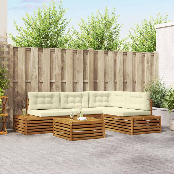 vidaXL Lauko sofos komplektas 5 Vienetas Natūralus ir grietinėlė
