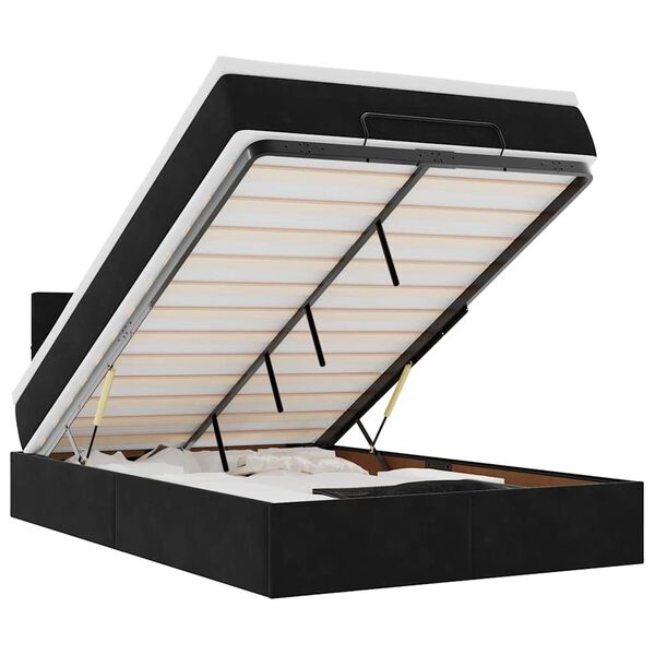 vidaXL Osmanų lova su čiužiniu ir LED, juodas, 120x190cm, aksomas