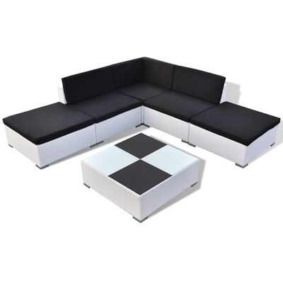 vidaXL Sodo baldų komplektas su pagalvėmis, 6 dalių, baltas, ratanas