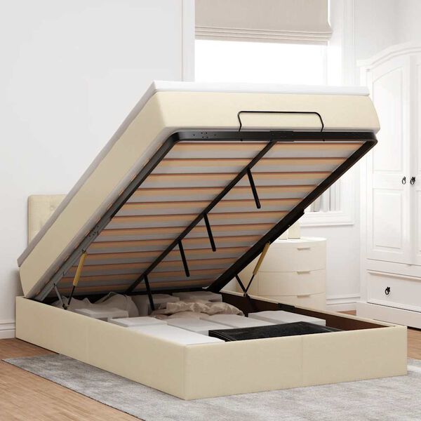 vidaXL Osmanų lovos rėmas su čiužiniu, kreminis, 120x200cm, audinys