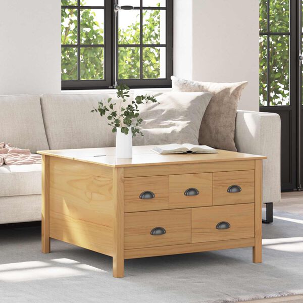 vidaXL Kavos staliukas su stalčių Medus ruda 79.5 x 79.5 x 49 cm