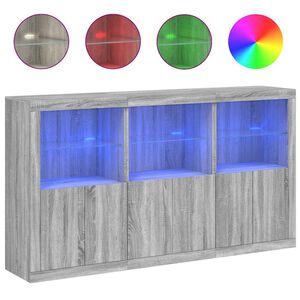 vidaXL &Scaron;oninė spintelė su LED lemputėmis, pilka ąžuolo, 181,5x37x100cm