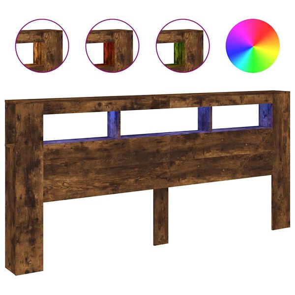 vidaXL LED galvūgalis, dūminio ąžuolo, 220x18,5x103,5cm, mediena