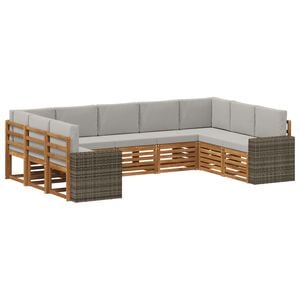 vidaXL Lauko sofos komplektas 9 vnt. Natūrali ir &scaron;viesiai pilka