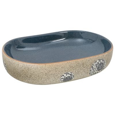 vidaXL Praustuvas, smėlio ir mėlynas, 59x40x14cm, keramika, ovalus