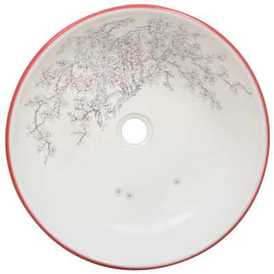vidaXL Praustuvas ant stalviršio, baltas/raudonas, 41x14cm, keramika