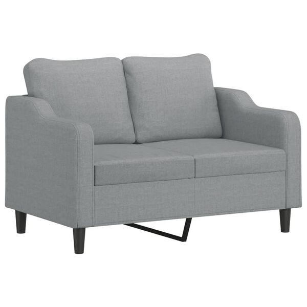vidaXL Dvivietė sofa su pagalvėlėmis, &scaron;viesiai pilka, 120cm, audinys
