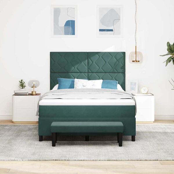 vidaXL Kiemas lova su čiužiniu Tamsiai žalia 160 x 200 cm Aksomas