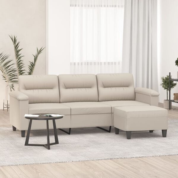 vidaXL Trivietė sofa su pakoja, kreminė, 180cm, mikropluo&scaron;to audinys