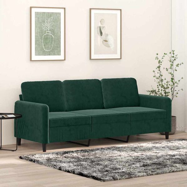 vidaXL Trivietė sofa, tamsiai žalios spalvos, 180cm, aksomas