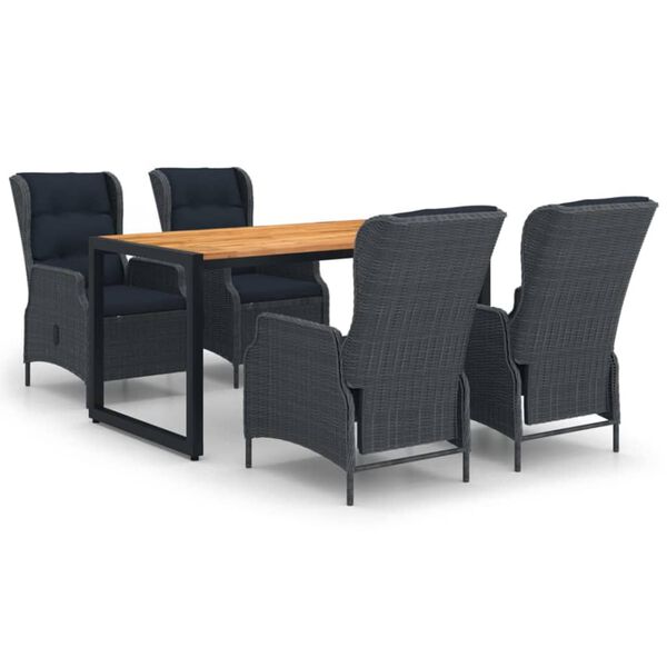 vidaXL Sodo valgomojo baldų komplektas, 5 dalių, tamsiai pilkas