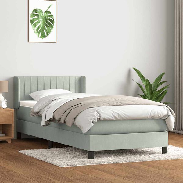 vidaXL Box Spring Lova su čiužiniu &Scaron;viesiai pilka 90x210 cm Velvet