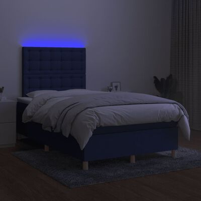 vidaXL Lova su spyruoklėmis/čiužiniu/LED, mėlyna, 120x190cm, audinys