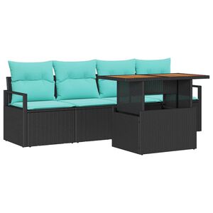 vidaXL Sodo Sofų Rinkinys su pagalve 5 pcs Juoda ir mėlyna