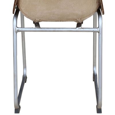 vidaXL Valgomojo kėdės, 2vnt., rudos ir smėlio, tikra oda ir drobė