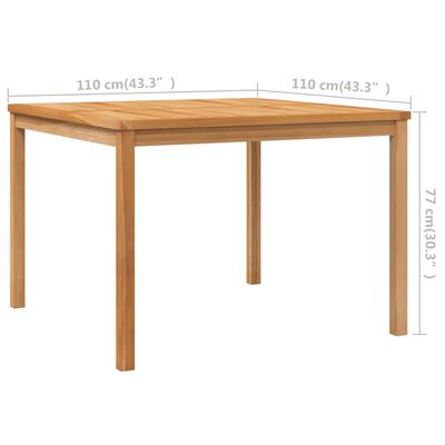 vidaXL Sodo valgomojo stalas, 110x110x77cm, tikmedžio medienos masyvas