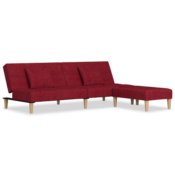 vidaXL Dvivietė sofa-lova su pagalvėmis ir pakoja, vyno, audinys