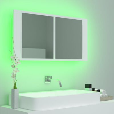 vidaXL Veidrodinė vonios spintelė su LED, balta, 90x12x45cm, akrilas