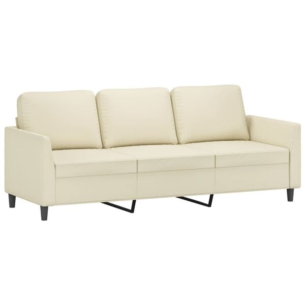 vidaXL Trivietė sofa su pakoja, kreminės spalvos, 180cm, dirbtinė oda