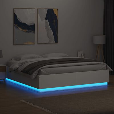 vidaXL Lovos rėmas su LED, baltas, 200x200cm, apdirbta mediena