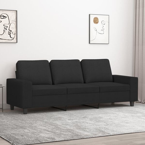 vidaXL Trivietė sofa, juodos spalvos, 180cm, audinys