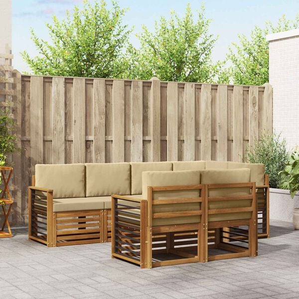 vidaXL Sekcijos sofų komplektas su pagalve 7 pcs Natūralus ir bežinis