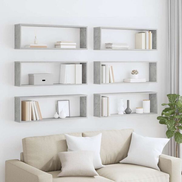 vidaXL Sieninės lentynos, 6vnt., betono pilkos, 80x15x26,5cm, MDP