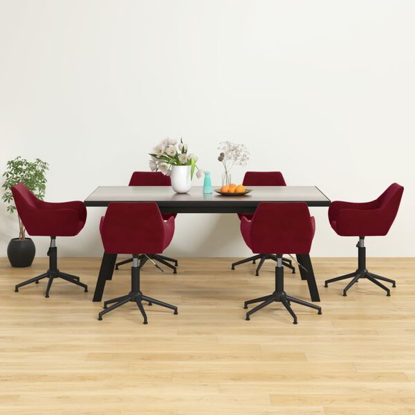 vidaXL Pasukamos valgomojo kėdės, 6vnt., vyno raudonos, aksomas