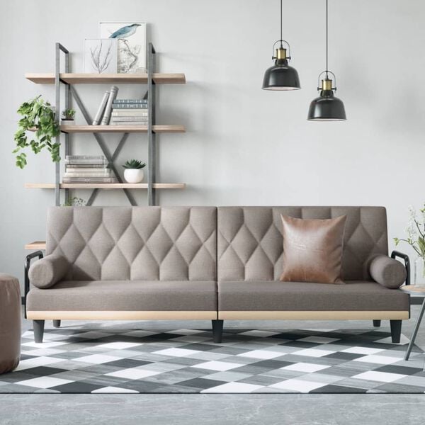 vidaXL Sofa-lova su porankiais, taupe spalvos, audinys