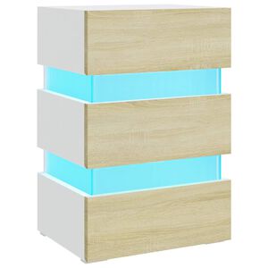 vidaXL Naktinė spintelė su LED, balta ir ąžuolo, 45x35x67cm, mediena