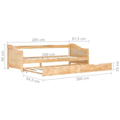 vidaXL Ištraukiamos sofos-lovos rėmas, 90x200cm, pušies mediena