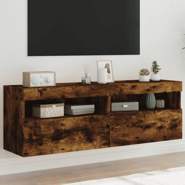 vidaXL Sieninės TV spintelės su LED, 2vnt., dūminės ąžuolo, 60x30x40cm
