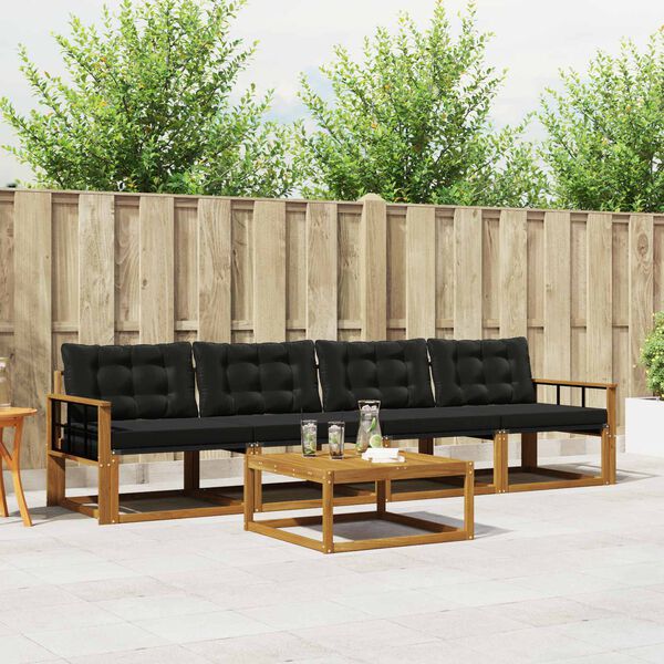 vidaXL Lauko sofos komplektas su pagalve 5 pcs Natūrali ir juoda