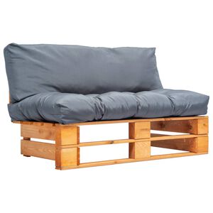 vidaXL Sodo sofa i&scaron; palečių su pilkomis pagalvėlėmis, pu&scaron;ies mediena