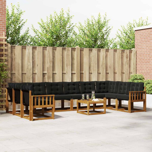 vidaXL Lauko sofos komplektas su pagalve 11 pcs Natūrali ir juoda