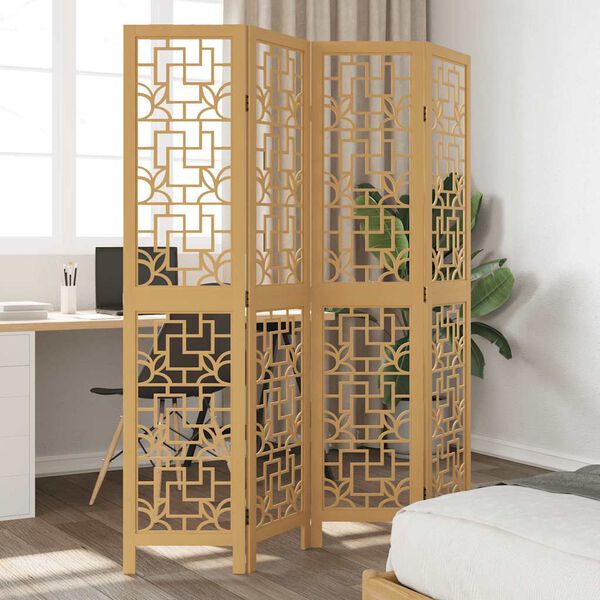 vidaXL Kambario pertvara, 4 segmentai, ruda, paulovnijos masyvas