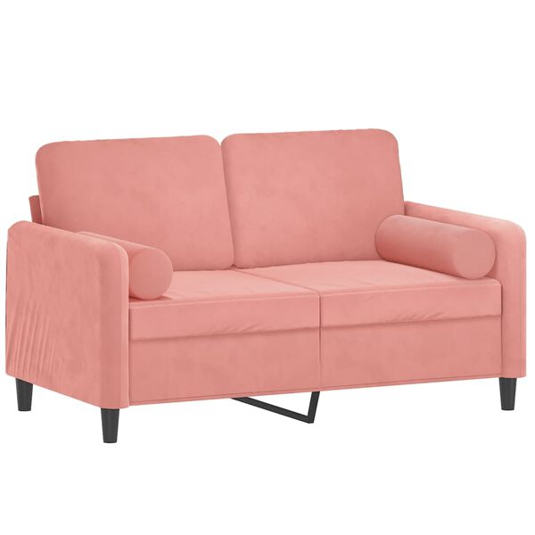vidaXL Dvivietė sofa su pagalvėmis, rožinės spalvos, 120cm, aksomas