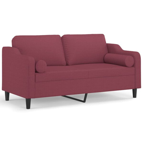 vidaXL Dvivietė sofa su pagalvėlėmis, raudonojo vyno, 140cm, audinys