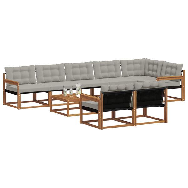 vidaXL Lauko sofos komplektas 9 pcs Natūrali ir &scaron;viesiai pilka