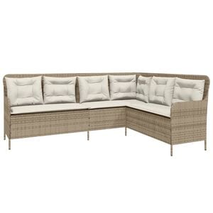 vidaXL Sodo sofa su pagalvėlėmis, smėlio, poliratanas, L formos